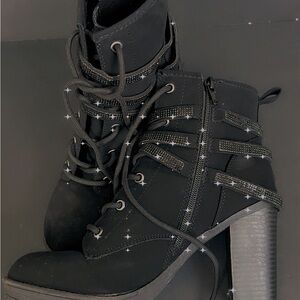 Andiamo Black Lace-Up High Heel Boots